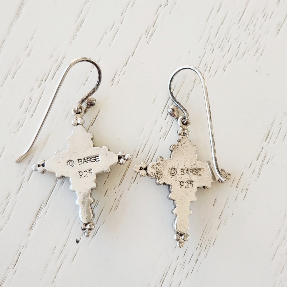 Barse Turquoise/Carneilan 925 Sterling Silver Cross Earrings - Picture 5 of 6